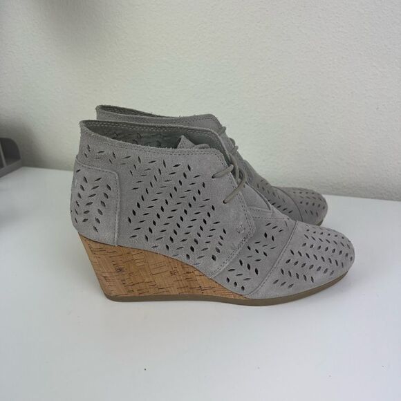 Toms Boots Womens Drizzle Gray Wedge Heels Booties  Gray Leather 8.5 - Picture 1 of 7